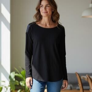 Lauren Ralph Lauren Thermal Womens Size 3X Black Leather Zip Shoulders Top